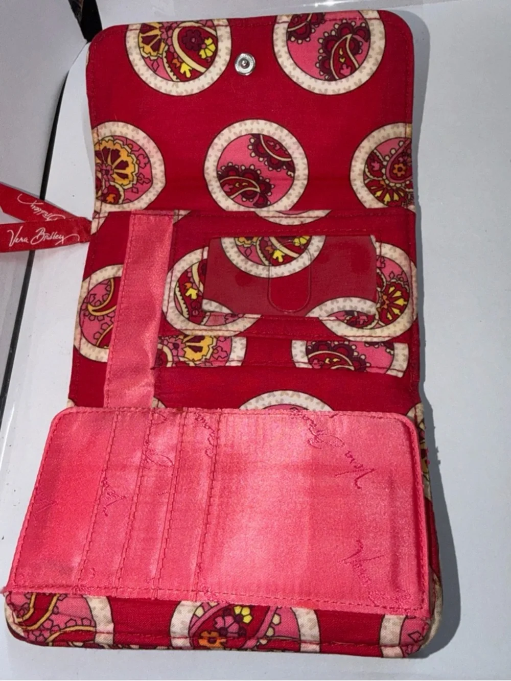 Vera Bradley Red and Pink Paisley Quilted Wallet - Picture 3 of 6